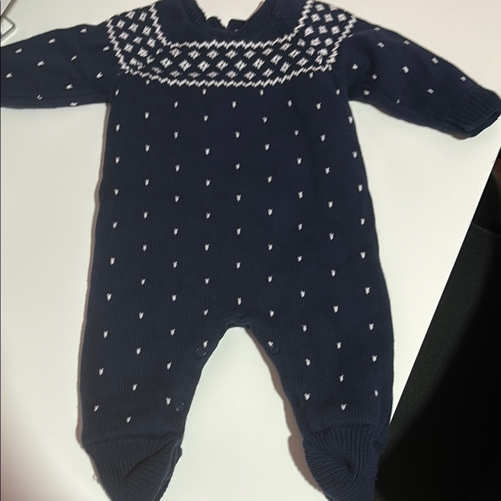 Fair isle style Navy Knit Baby Sweater One Piece size 6-9m soft and cozy
